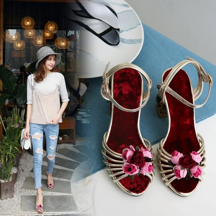 Retro Birdcage Hollow High Heel Flower Sandals Plus Size Summer Pumps Peep Open Toe Women Shoes Sandalias Mujer