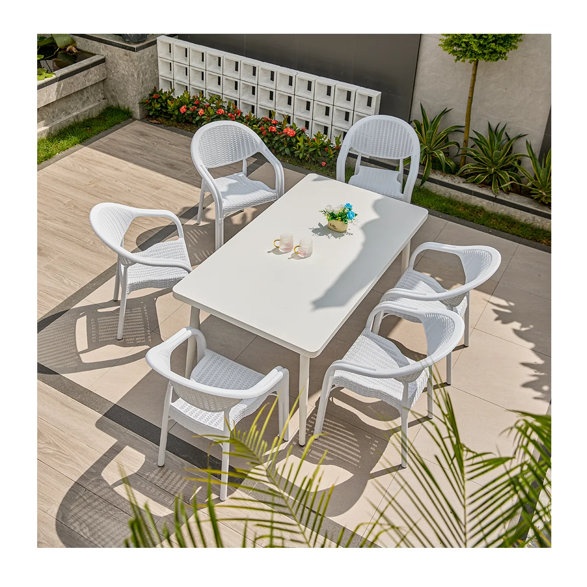 Outdoor furniture PVC plastic rattan chair white garden plastic chairs