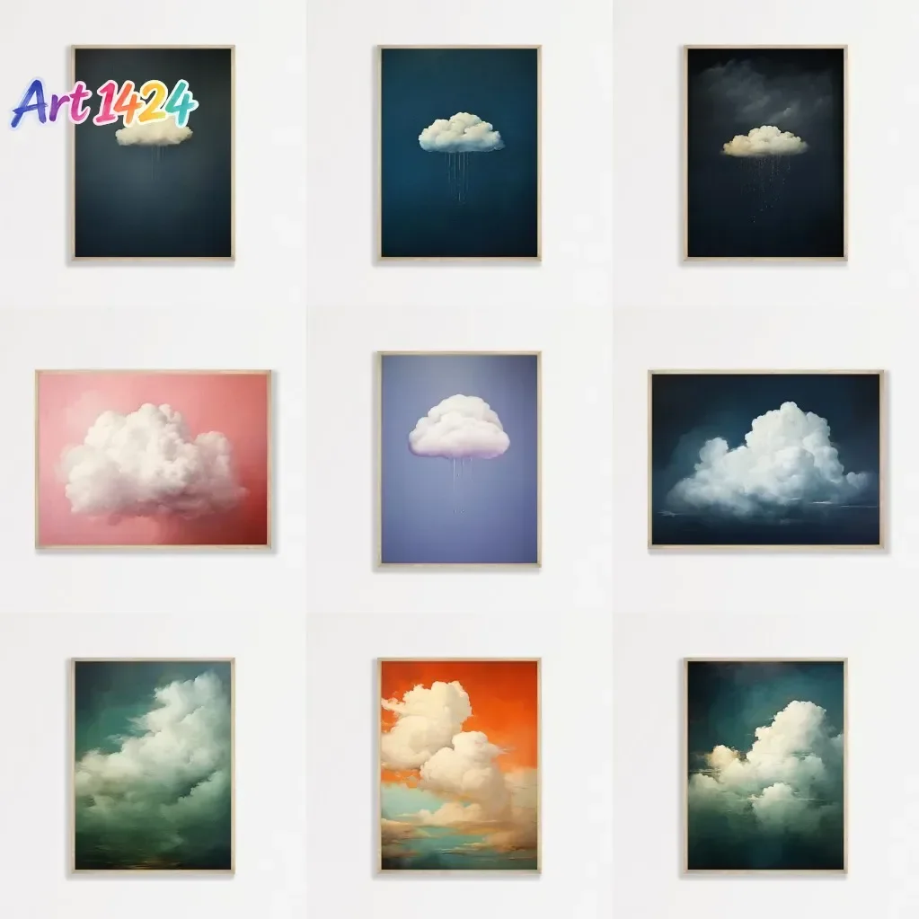 (1pc frameless)Modern Minimalist Vintage Wall Art Abstract Rainy Sunny Cloud Print Canvas Painting Living Room Bedroom Home D