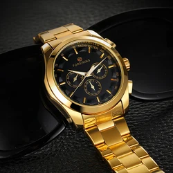 FORSINING Mechanical Mens Watches Top Brand Luxury Golden Stainless Steel Band Automatic Day Date 24 Hour Male Clock Gift Box