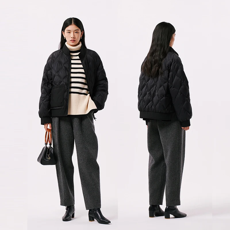 Chericom 여성용 패딩 재킷 퀼팅 디자인 대비 색상 양면 포켓 스탠드업 칼라 따뜻한 푸퍼 경량 코트 Y299015Y