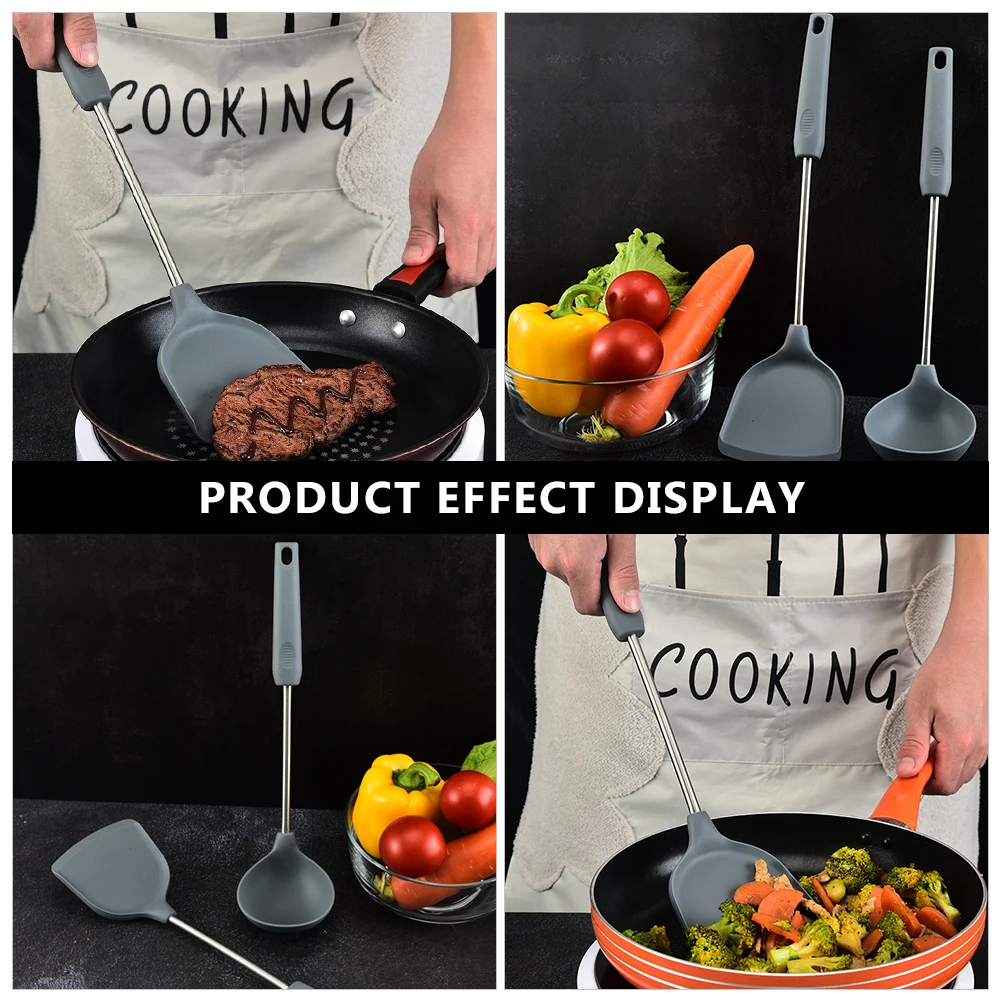 

2 pcs Silicone Spatula Kitchen Utensils Set Stainless Steel Heat Resistant Cooking Tools Baking Aids Scratch Resistant