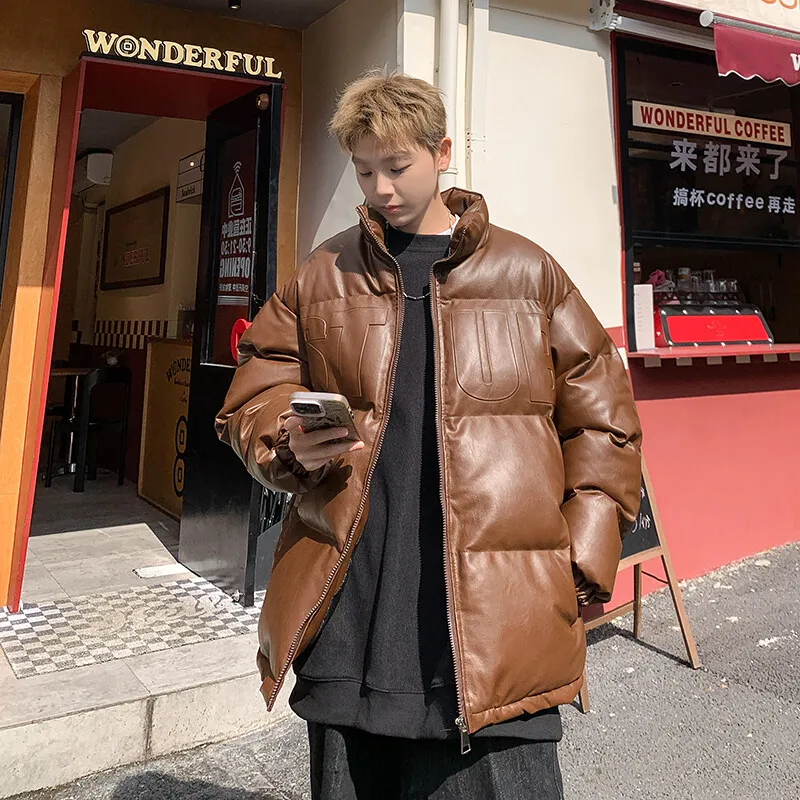 Men's Fashionable American Style Loose-Fit Thickened Warm Coat Male Casual Letter Stamp Cropped Winter Cotton Puffer Jacket Men