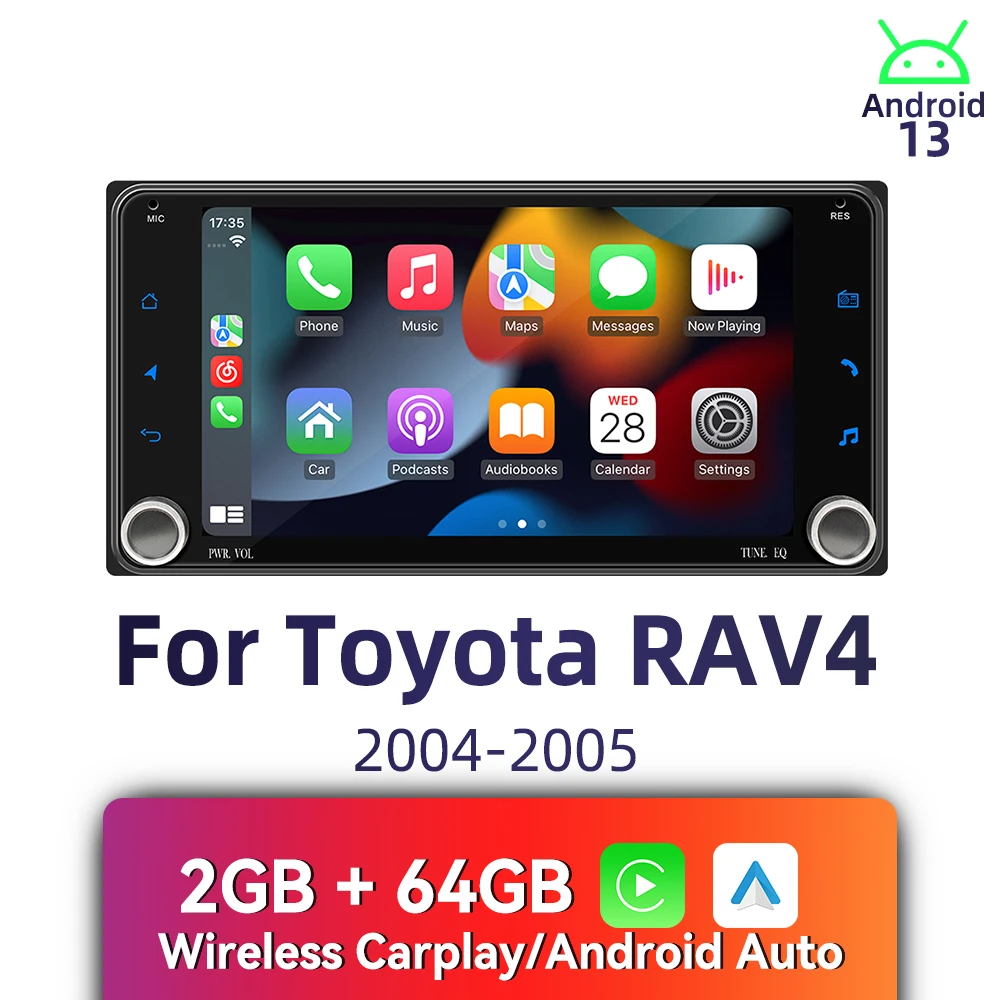 

Автомобильный радиоприемник Android с 7-дюймовым экраном и 2 Din для Toyota RAV4 RAV 4 2004-2005: головное устройство с GPS, беспроводной CarPlay, стерео и навигацией