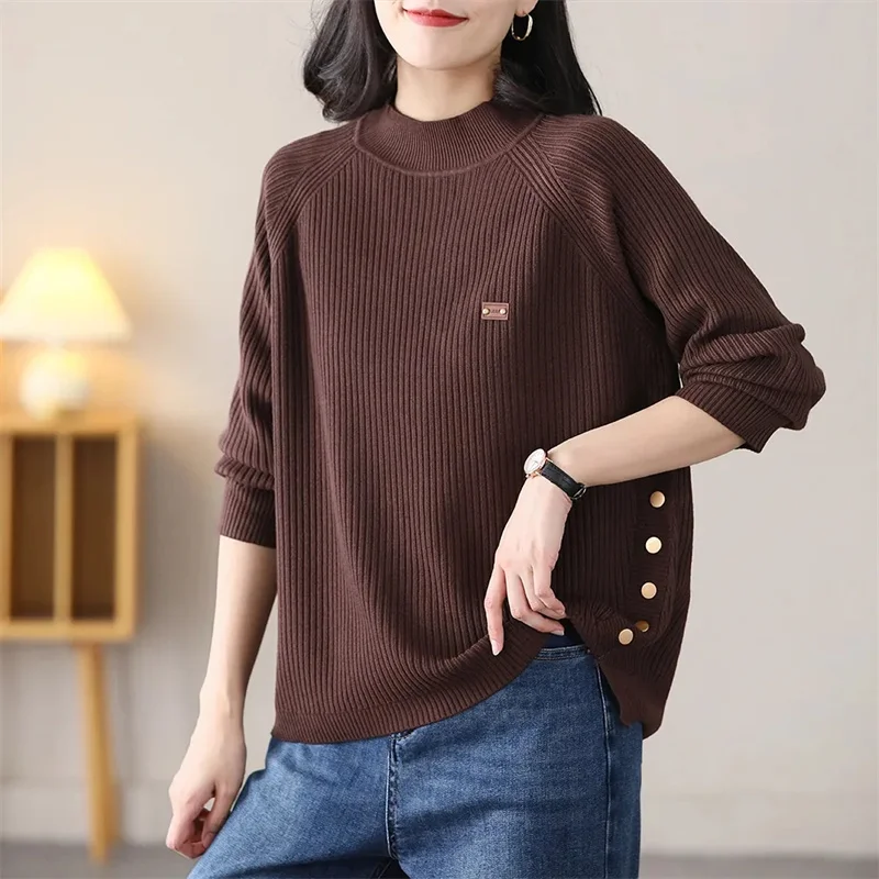 Koreanische weibliche große Größe 5xl Pullover Herbst Winter Damen halbhohen Kragen Pullover Strickwaren Frauen locker sitzenden Strick mantel