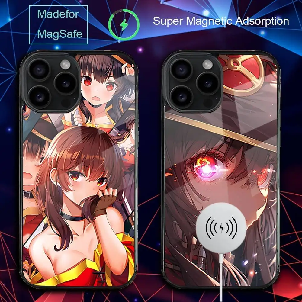 

K-KonoSubaS Anime Megumin Phone Case For iPhone 17,16,15,14,13,12,11,Pro,Max,Plus,Mini,SE4,E Magnetic Magsafe Wireless Charging