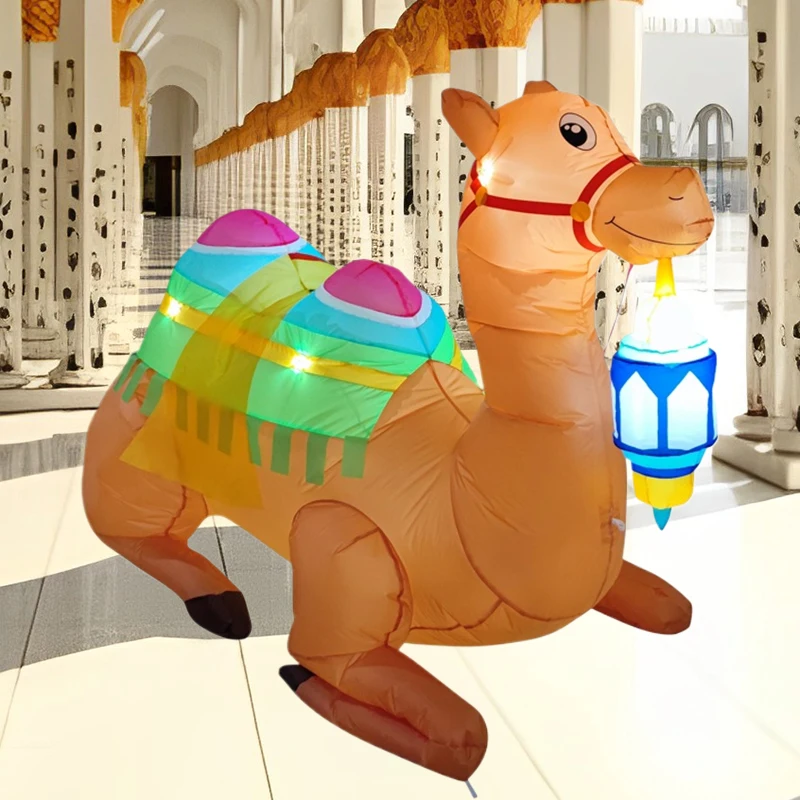 6FT Ramadan Yard Inflatable Toys Glowing Lying Down Camel Outdoor Garden Lawn Inflatable Model Ornament Ramadan Homes Decor