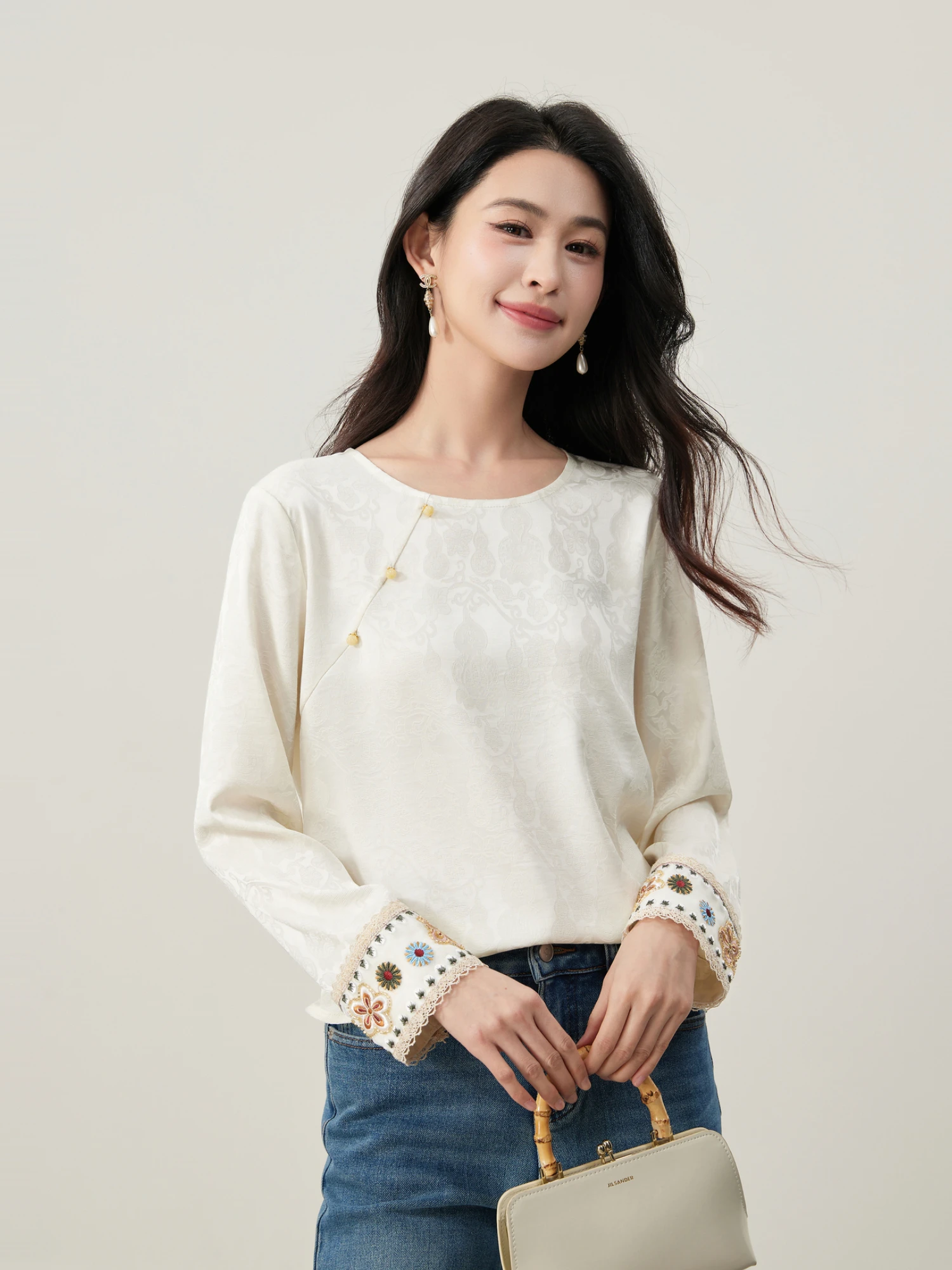 

Женская весенняя модная блузка Mijor Quali Eastern Elegance с вышивкой, таинственным узором и прямым силуэтом в этническом стиле