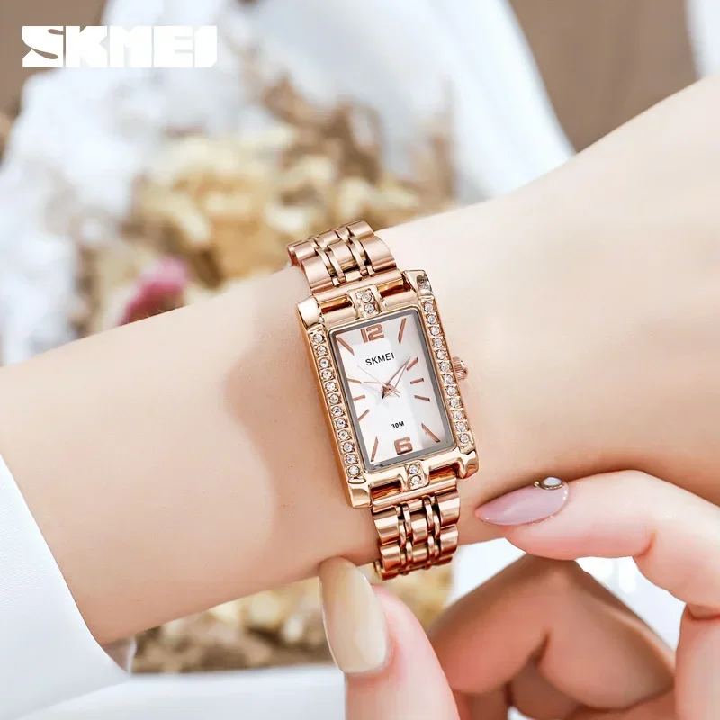 SKMEI Women's Quartz Watches Fashion Luxury Diamond Lady Hand Clock Wristwatch Elegant Vintage Woman Dress Watch Montre Femme
