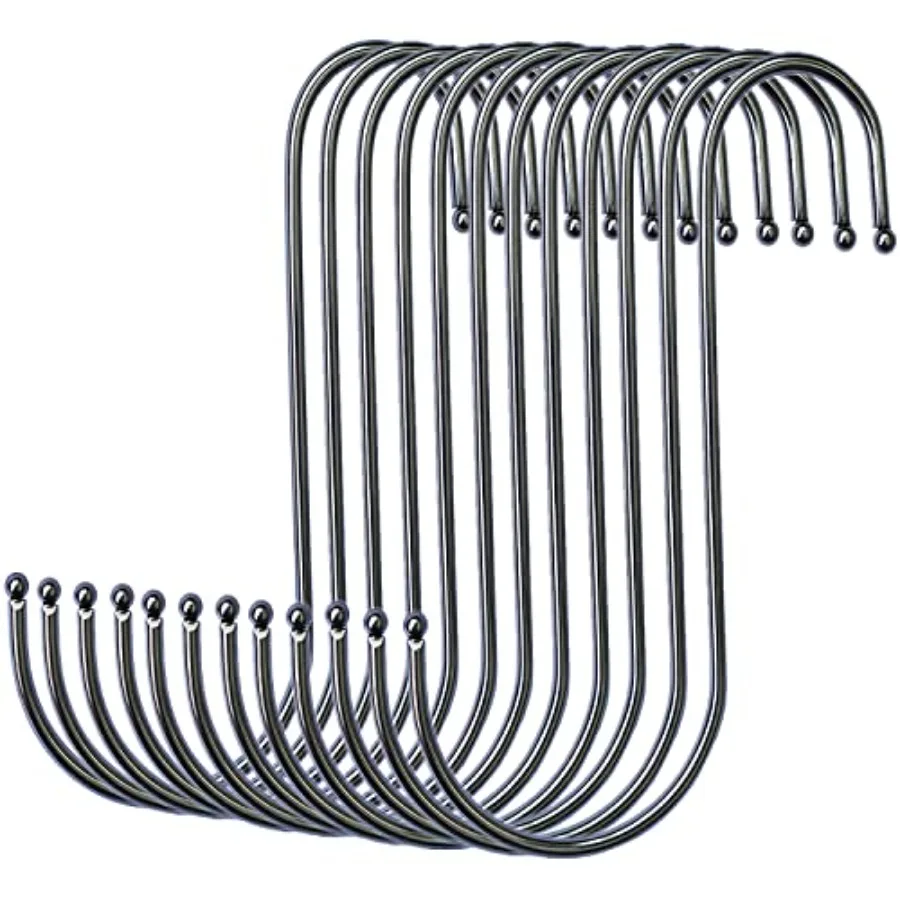 خطافات S خطاف معدني معلق 12 عبوة من الفولاذ المقاوم للصدأ كبيرة 6 Ih مع سدادة مستديرة غير قابلة للانزلاق لخزانة الملابس وأكواب النباتات والمناشف