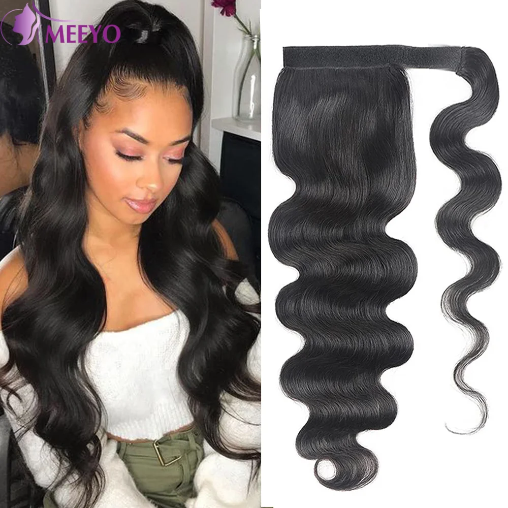 Natural Color Ponytail Human Hair Wrap Around Body Wave Ponytail Extensions For Women Hairpieces Clip In Extension 20 22 24 Inch