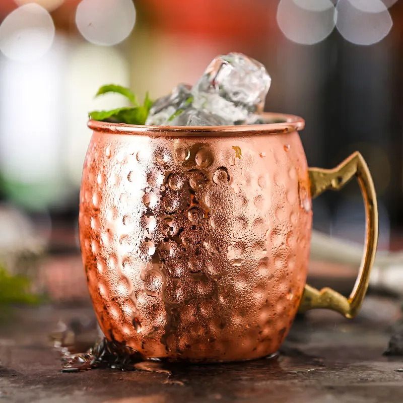 Wine Cup Moscow Mule Cup 304 Stainless Steel Hammer Point Polished Copper Plated Black Cocktail Cup Whiskey Glass Beer Stein