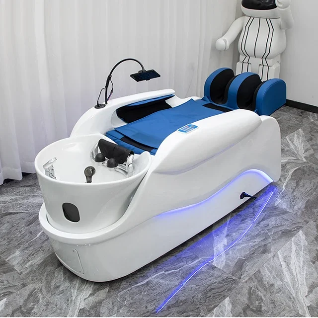 Customized latest beauty salon furniture shampoo bed hair salon wash chair with sink and chair