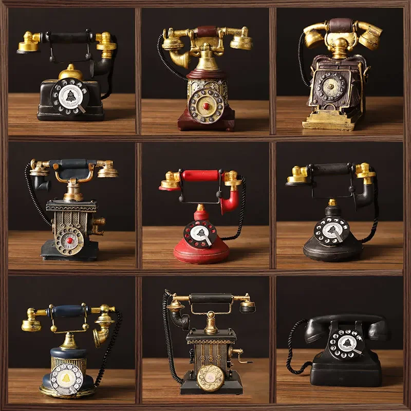 Retro Vintage Telephone Model Wall Hanging Furniture Phone Crafts Gift for Coffee Bar Old Antique House Phones Statue Decoration