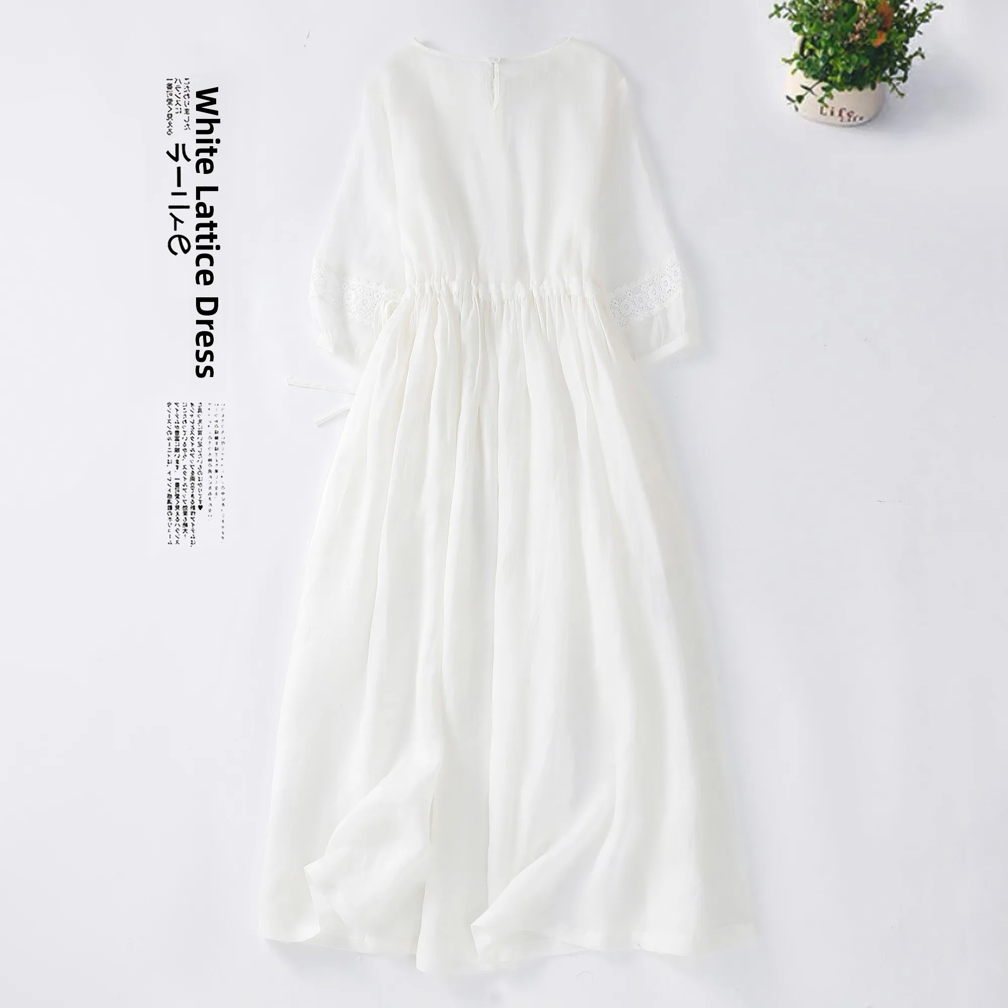 Ele Mid-Length Embroidered Dr Slim Fit round Ne ort Sve Travel Friendly Comfortable Cotton Blend Summer New Arr...