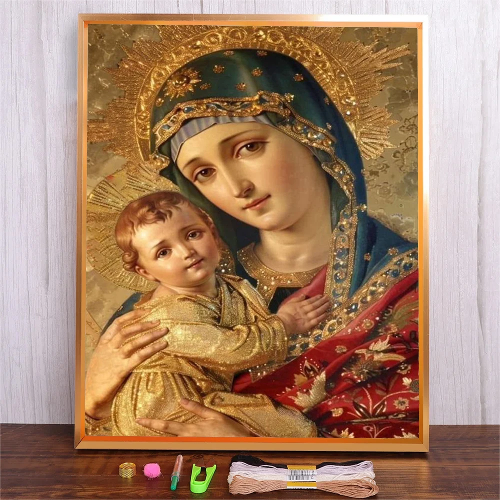 Holy Mother Printed Cross Stitch Kit 11CT Full Pattern Fabric Goddess Embroidery Set DIY Home Decor Needlework For Living Room