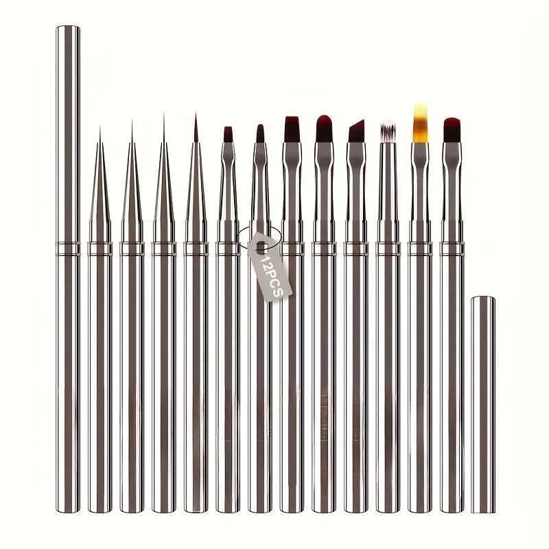 12pcs Nail Art Brush Set with Gel Gradient Nail Supplies - Professional Manicure & Pedicure Tools, Nylon Bristles