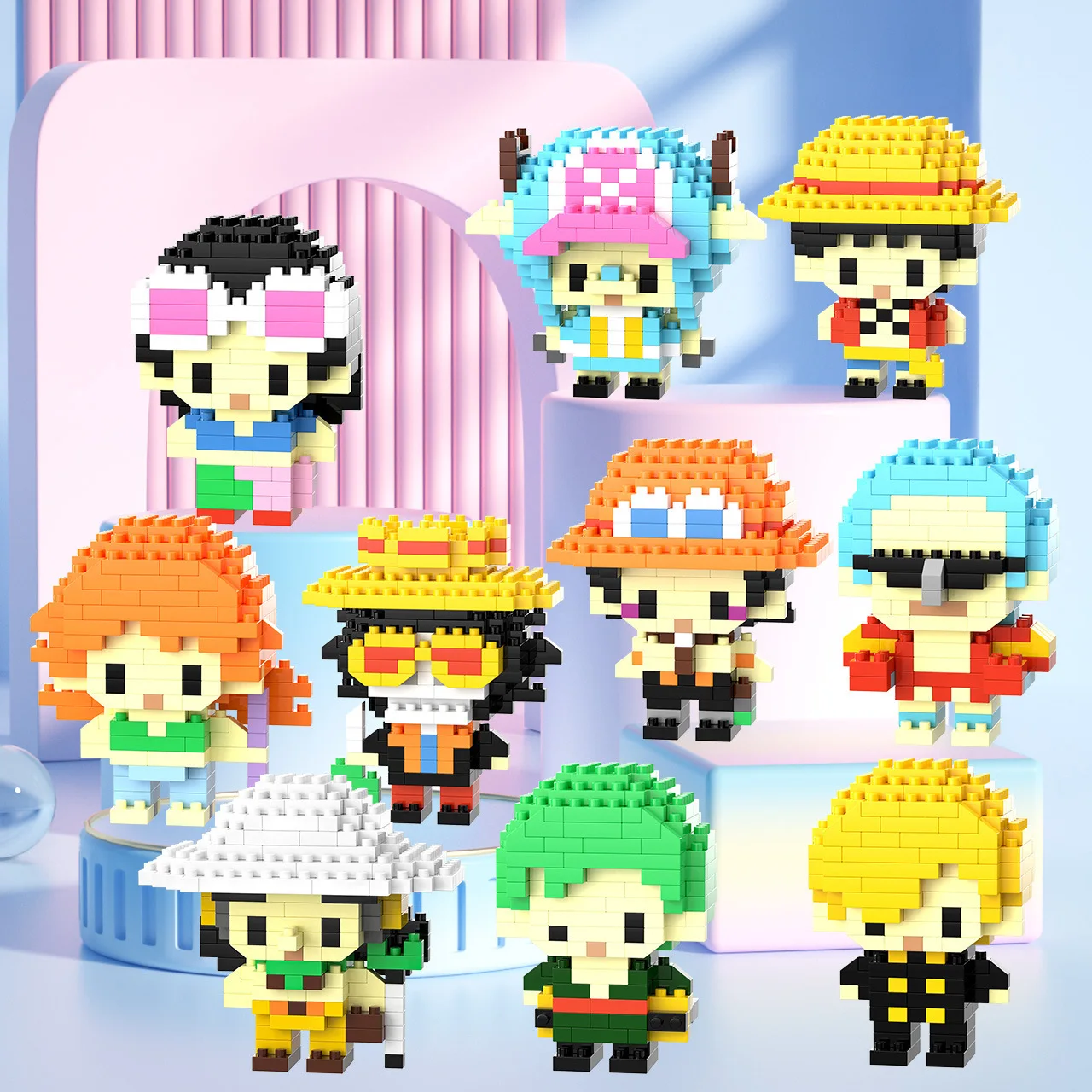 ONE PIECE Nika Luffy Micro Building Block Chopper Ace Buggy 3D Anime Model Assembly Mini Bricks Figure Toys For Gift