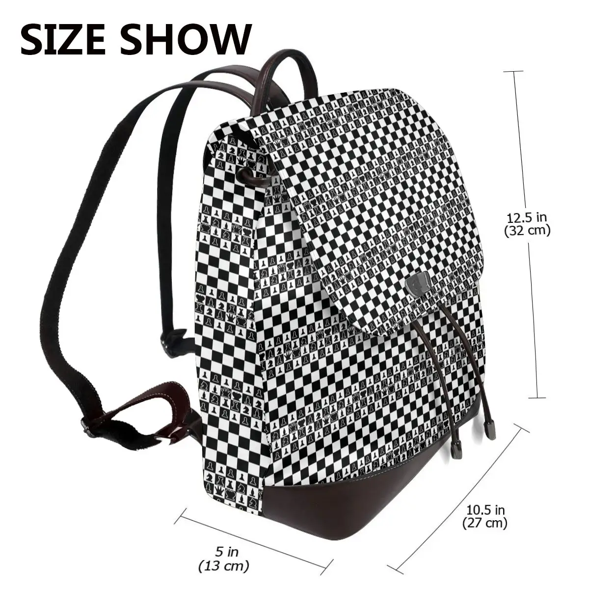 Chess Board Black And White Grid Checkered Bookbag School Student Bags Hiking Travel Daypack for Women Fashion Derma Backpack