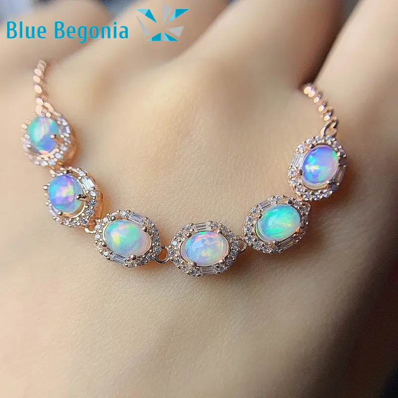

Natural Opal Bracelets for Women Engagement Wedding Jewelry Gifts 925 silver precision inlay 6pcs 6*4mm Gemstone