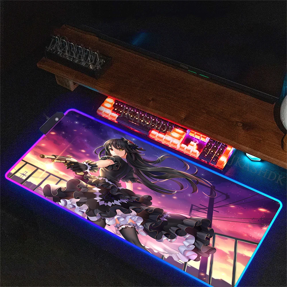 Gamer Tokisaki Kurumis Desk Accessories Mousepad Computer Mouse Pad Rgb Keyboard Cabinet Desk Mat Pc Mats Gaming XL Anime Carpet