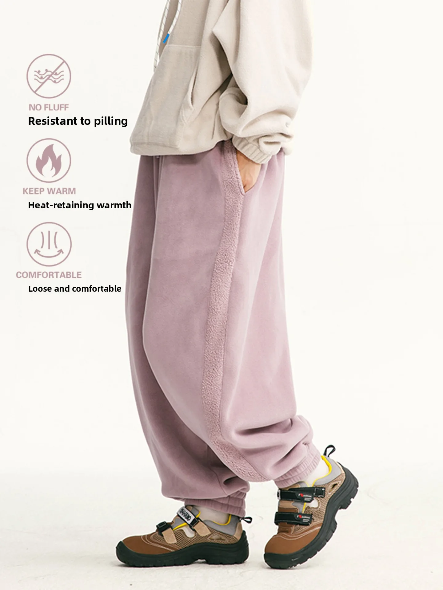 

Теплые вязаные двусторонние брюки свободного кроя с широкими штанинами для повседневной носки, утепленные зимние брюки для активного отдыха, молодежные