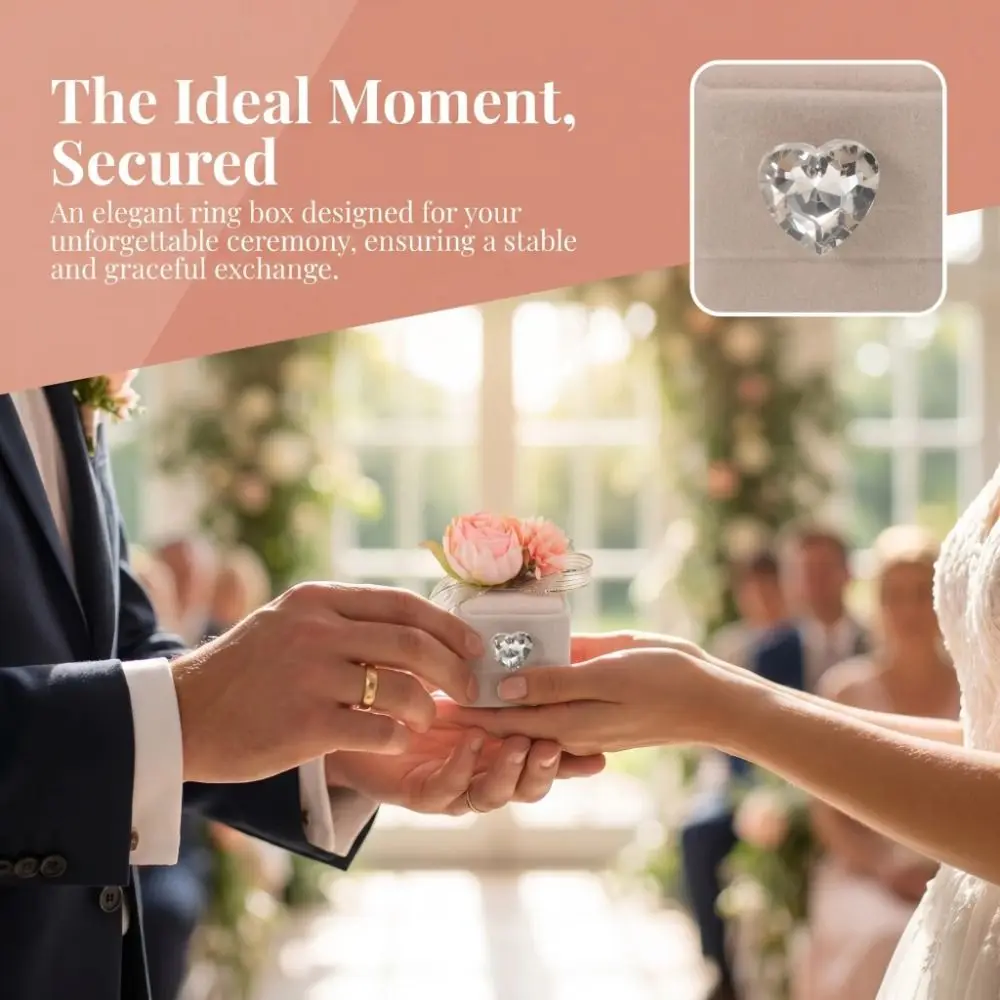 Heart Shaped Wedding Ring Box Shiny Rhinestone Artificial Flower Jewelry Display Case Lightweight Compact Structure