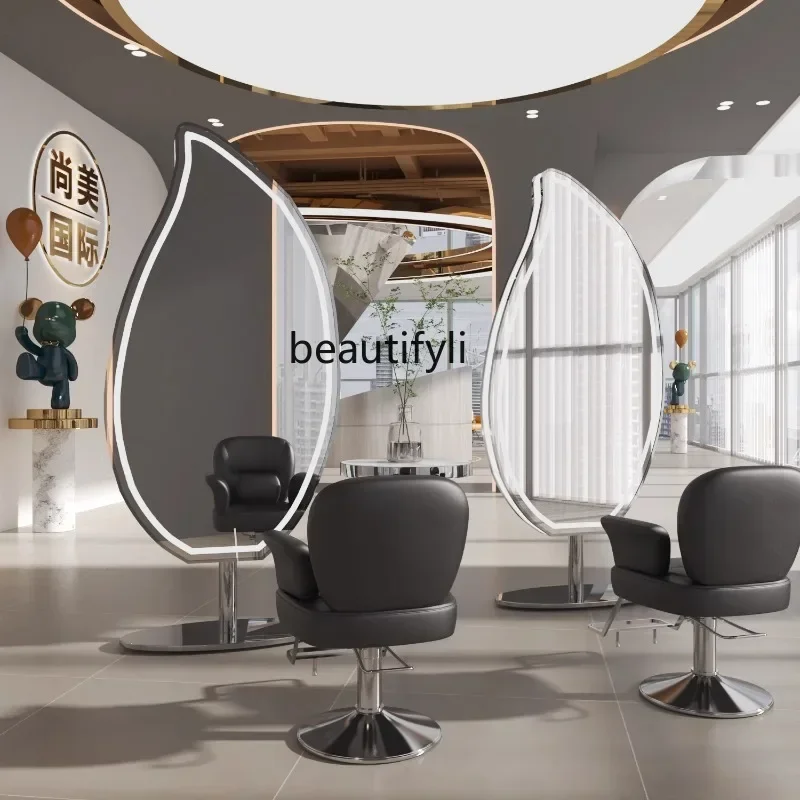 5556Hair salon mirror table hair salon special floor haircut single and double-sided new light luxury high-end with light D1089