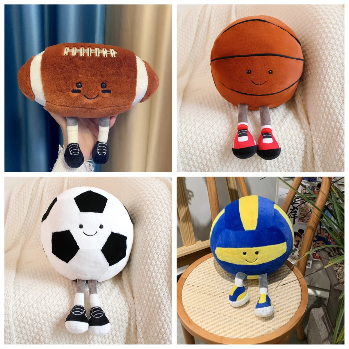 

Sports Balls Theme Plush Toy Soft Basketball Football Volleyball Rugby Stuffed Plushies Dolls Home Throw Pillow Gifts For Boys