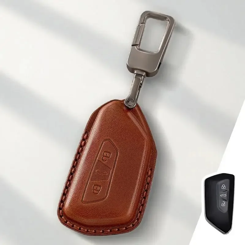 For Volkswagen VW Golf 8 ID-4 for Skoda Octavia A8 MK4 Key Case Cover Fob Handmade full-wrap Genuine Leather Protector