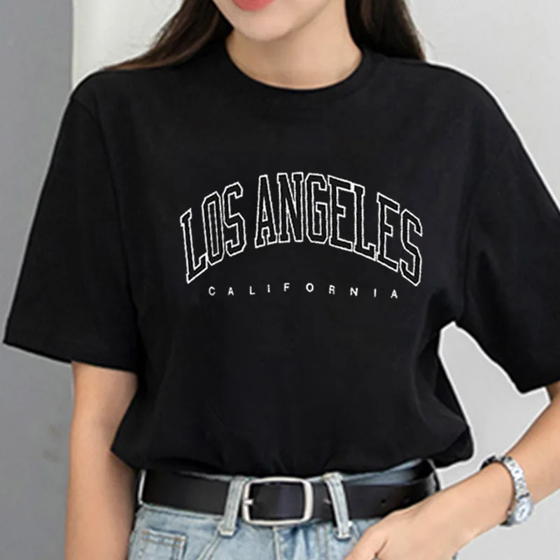 Los Angeles Fashion Short Sleeve Tshirt USA Letter Print Women Graphic T Shirt Summer Y2k Top Casual Oversized T Shirt