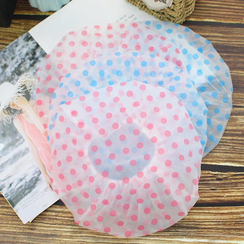 3Pcs Disposable Shower Caps for Women, Random Color Polka Dot Waterproof Hair Covers with Soft Elastic Edge, Bathing Hair Cap for Shower, Spa, Salon, Skincare, Travel, Home Bathroom Use, Lightweight Daily Hair Protection