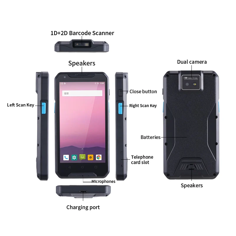 927PDA 5.0 Inch PDA Rugged Android Smart Terminal 2D Barcode Scanner USB WIFI For IP64 High Quality Mobile Industrial