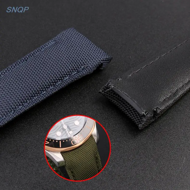 20mm 22mm Strap for Omega Seamaster 300 Genuine Leather Nylon Canvas Wrist Bracelet for Rolex Water Ghost Curved End Watch Band