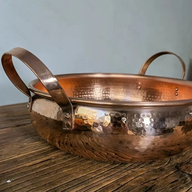 Thickened Pure Red Copper Stew Pot Handmade Vintage Cookware for Home Kitchen