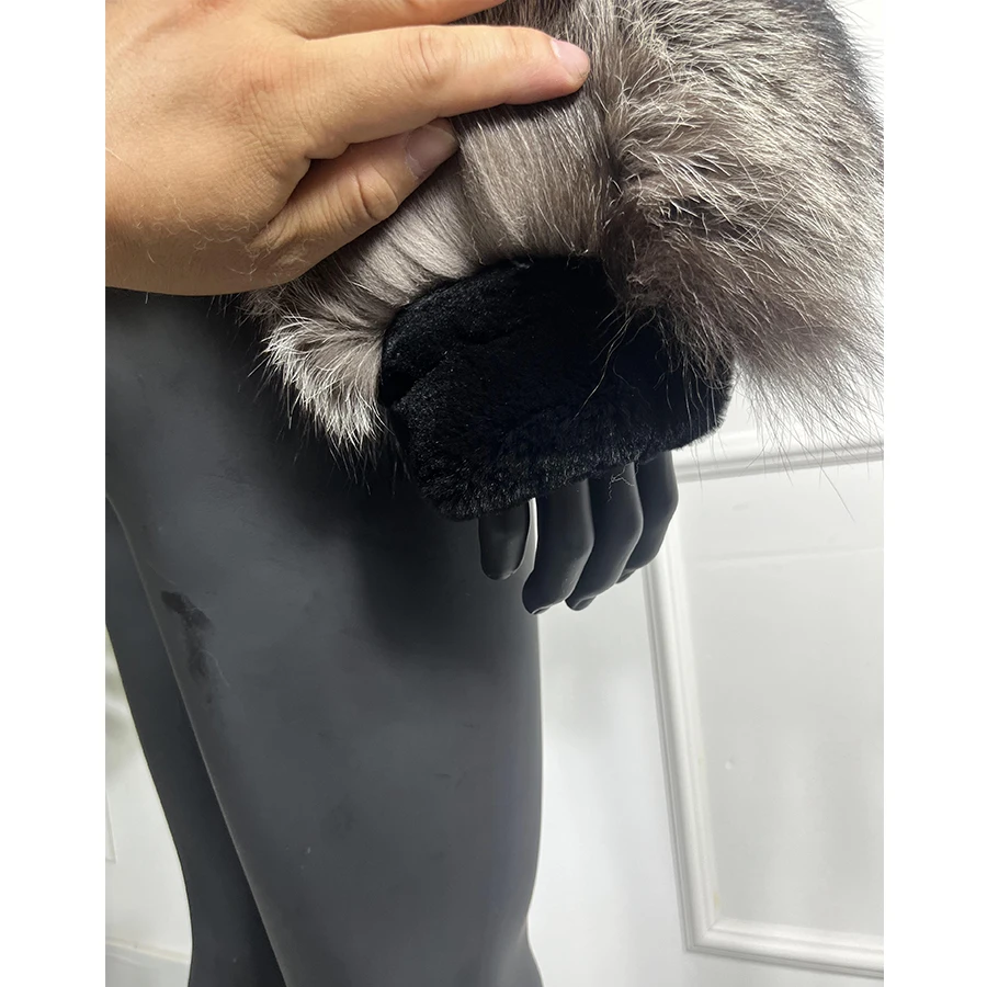 Real Fur Coat With Hood Men Fox Fur Coat Winter Natural Silver Fox Fur Jacket High Quality