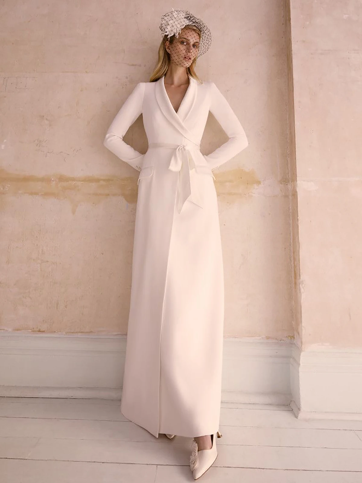 

White Women Suits 1 Piece Long Blazer Prom Dress Belted Customized Formal Office Jacket Cotton Wedding Party Coat