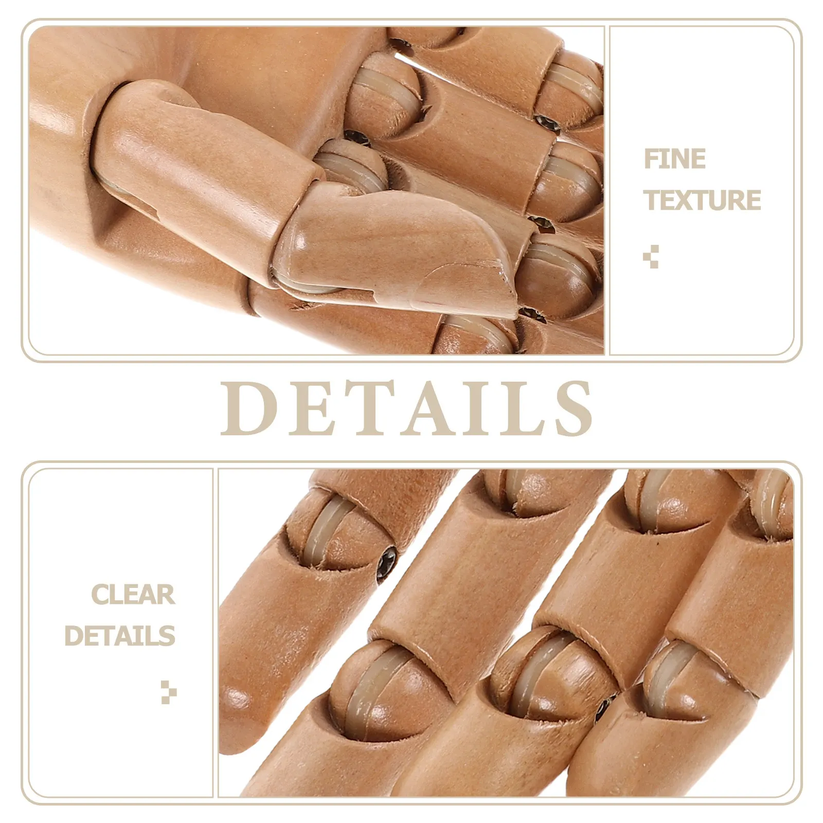 Wooden Bionic Hand Realistic Articulated Right Hand Mannequin Movable Joints for Drawing Sketching Photography Decor Art