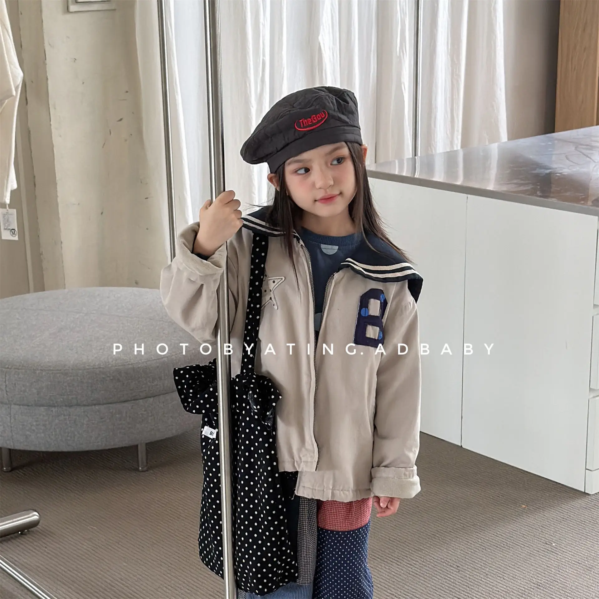 2026 Winter New Children Navy Collar Padded Jacket Boys Girls Long Sleeve Warm Fleece Coat Baby Parka Fashion Kids Clothes