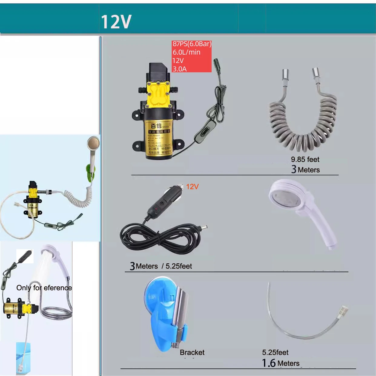 12V 36W Electric Siphon Pump Car Washer handheld Faucet Kit Outdoor Bath Camping Shower Set