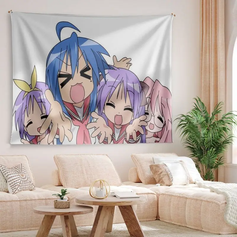 VIKAMA Lucky Star Q All Japanese Animation Tapestry Background Soft Adorable anime Clock in Wall Decoration Room Decoration