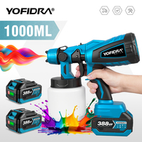 YOFIDRA 1000ML Electric Spray Gun Cordless Paint Sprayer Auto Steel Coating Airbrush DIY Power Tools For Makita Battery Pin