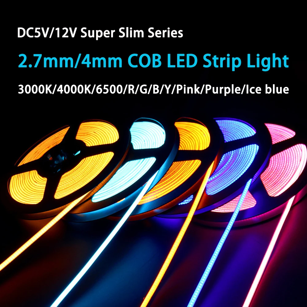 ไฟแถบไฟ LED แบบบางเฉียบความหนา2.7มม. 4มม. DC5V ไฟ12V 480LED/ม. สำหรับ hiasan kamar รถ