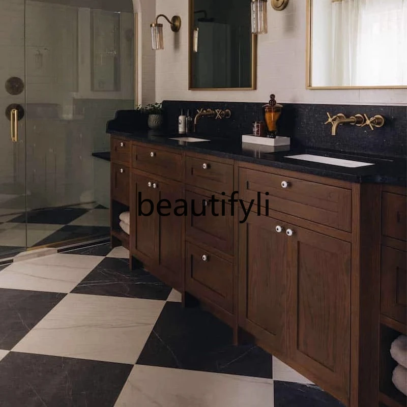 

Retro American bathroom cabinet, double basin floor-to-ceiling washbasin, washbasin combination, toilet washbasin cabinet