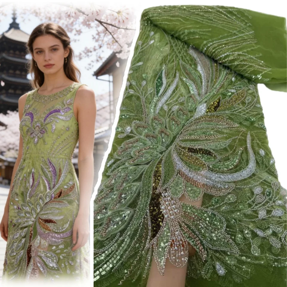 

5 Yards Luxury African Sequins Groom Lace Fabric 2026 High Quality French Nigerian Beaded Lace Fabric for Wedding Dress SZ1985