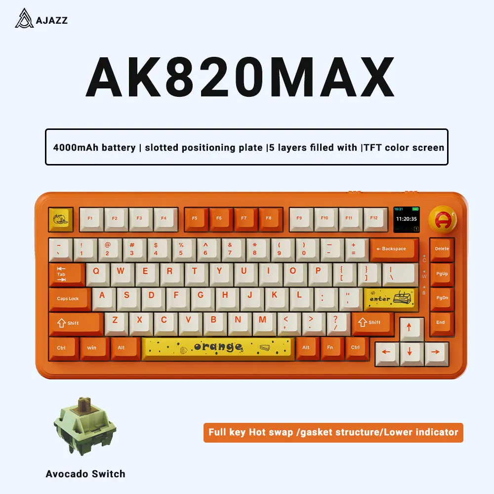 

Ajazz AK820MAX 75% Mechanical Keyboard With TFT Smart Display Knob Hot Swappable Gaming Keyboard BT5.1/2.4G/Type-C Tri-Mode Link