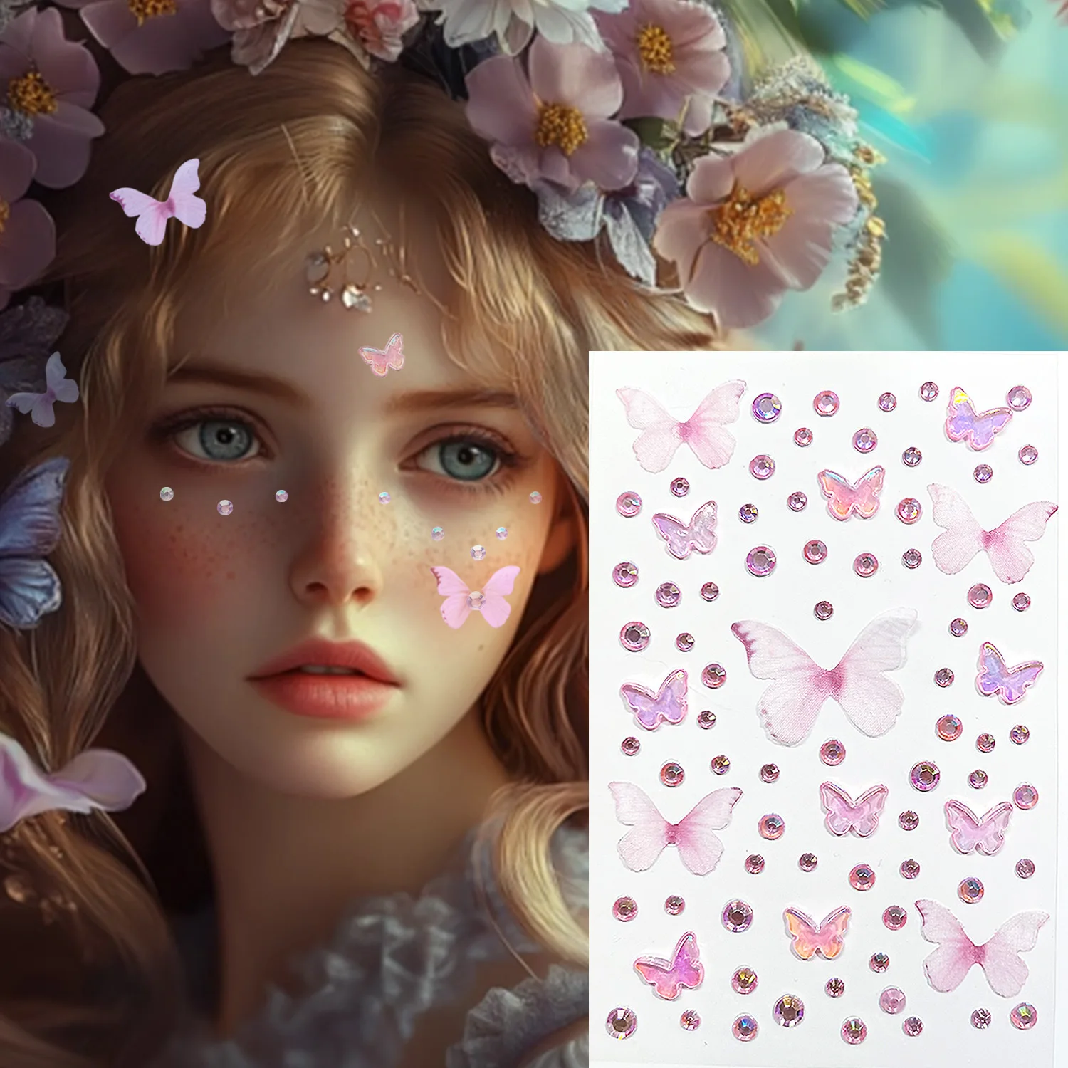 1Pcs 3D Butterfly Crystal Diamond Face Sticker Stick-On Butterfly Rhinestone Tattoos Stickers for Stage Daily Makeup Decor Suppl