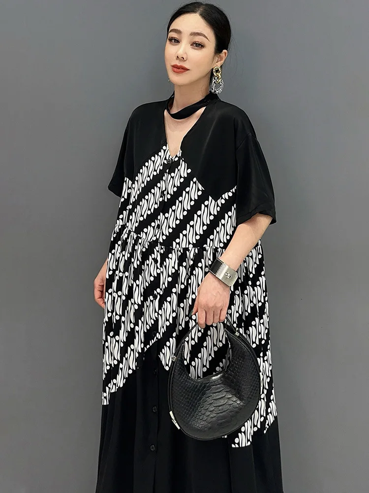 SHENGPALAE 2024 Summer Fashion Shirt Dress For Women Casual Elegant Ladies Trendy Versatile Chic Female Long Dresses Robe 5C1226