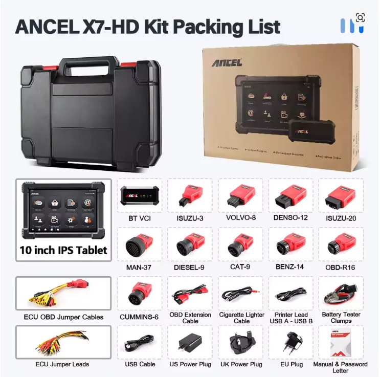 2026 Ancel X7 HD Diesel Heavy Duty Truck Diagnostic Tool Bidirectional ECU Coding Oil Reset 24V12V All System OBD2 Truck Scanne
