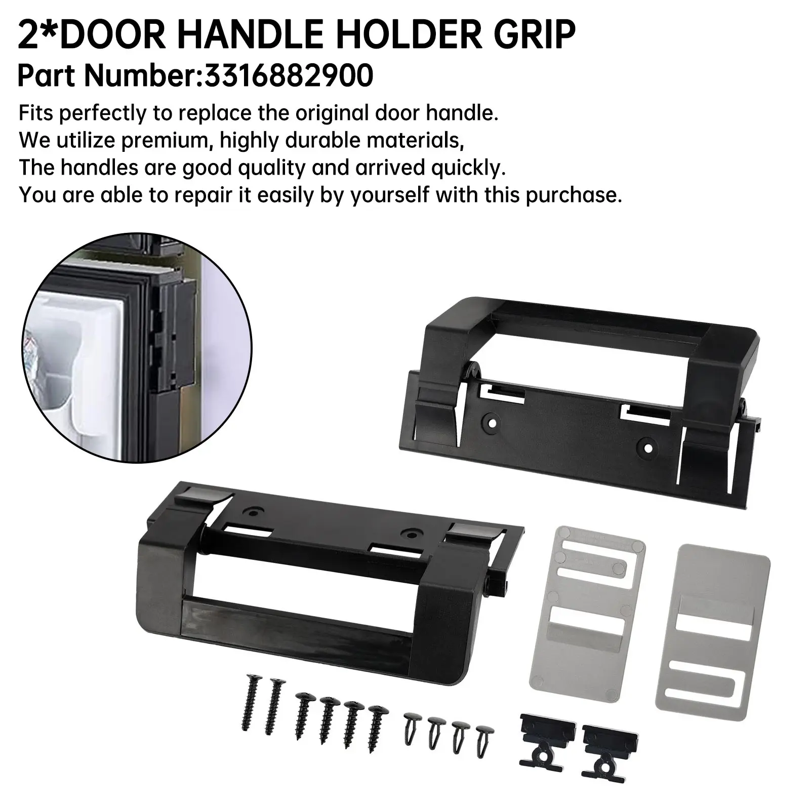 Artudatech 2×RV Refrigerator Door Handle Holder Grip Black Hardware For Dometic 3316882900